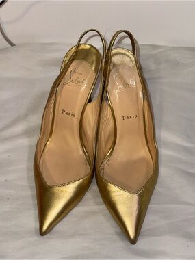 Christian Louboutin Metallic Gold Pointed Slingback Pumps